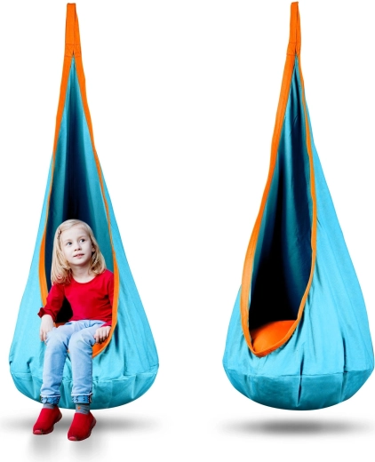 Columpio colgante infantil tipo capullo turquesa