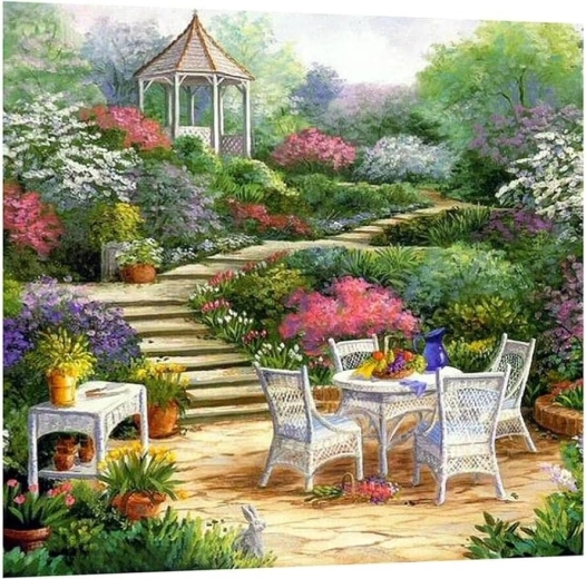 Pintura de diamantes Desayuno en el cenador 30 × 40 cm