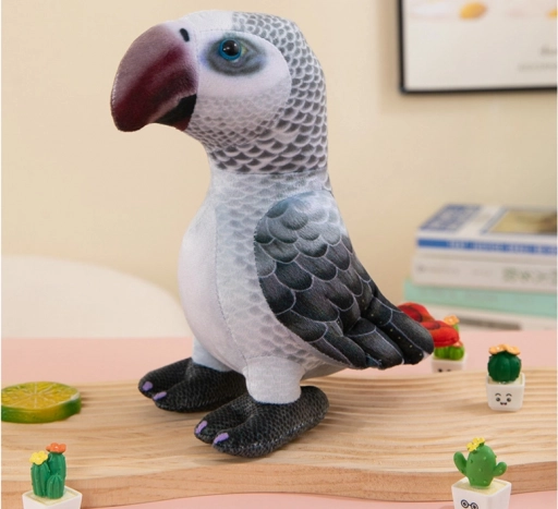 Loro de peluche gris 20 cm