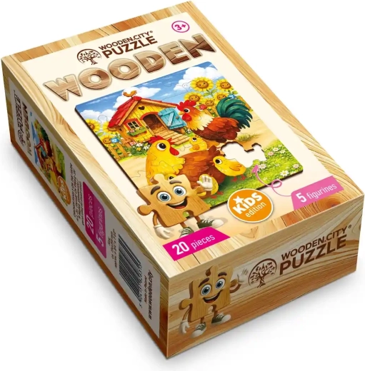 WOODEN CITY puzzle de madera Familia de gallinas en la granja, 20 piezas