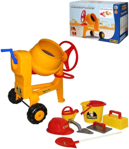 Hormigonera infantil Wader Construct con herramientas de albañil y casco