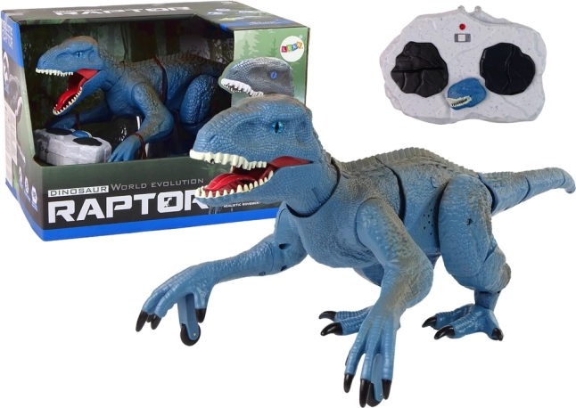 Dinosaurio Velociraptor azul con control remoto