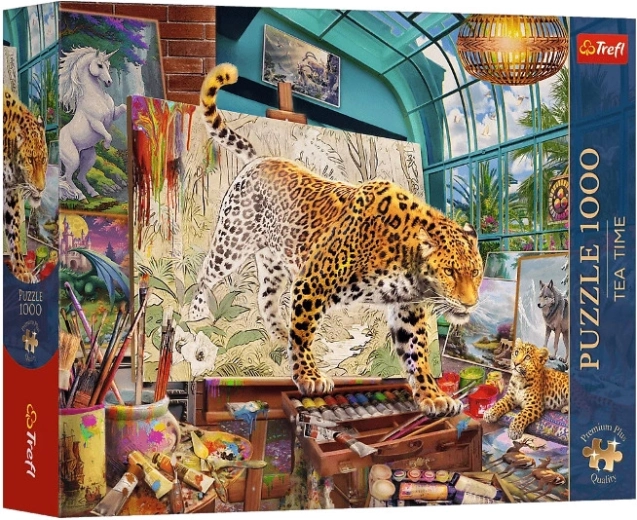 Tea Time Premium Plus puzzle de 1000 piezas – leopardos en un estudio de pintura