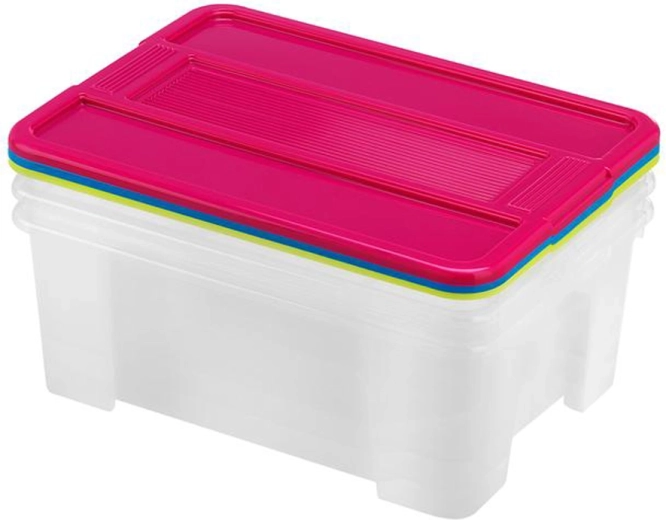 Cajas de almacenamiento de plástico con tapa HEIDRUN TexBox 3×10 l