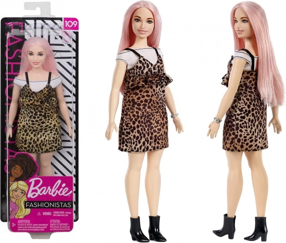Barbie Fashionistas muñeca con cabello rosa y vestido de leopardo