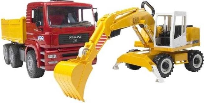 Camión volquete MAN y excavadora Liebherr de la marca Bruder