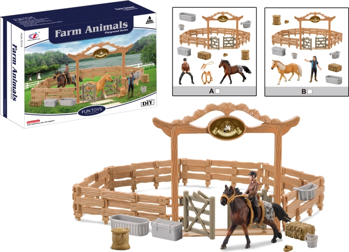 Animales de granja – corral para caballo con jinete, 2 variantes