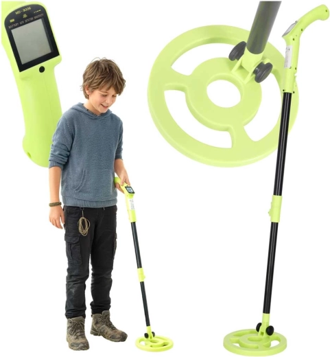 Detector de metales infantil con pantalla LED, bobina impermeable y accesorios