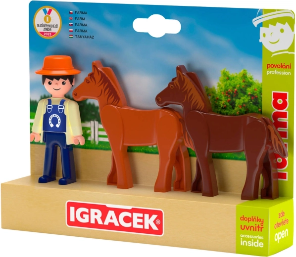 Efko Igráček trío granja – granjero con caballos y accesorios