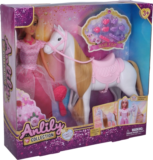 Muñeca con caballo rosa 26 cm - 1 unidad
