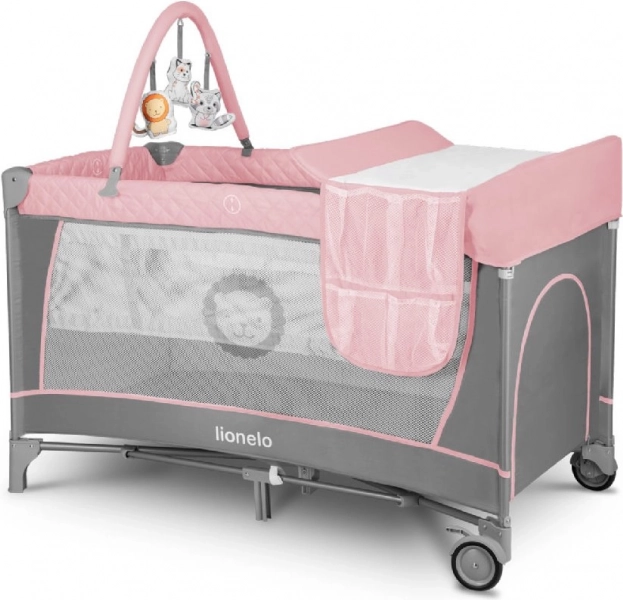 Cuna de viaje y parque infantil 2 en 1 LIONELO Flower – Rosa