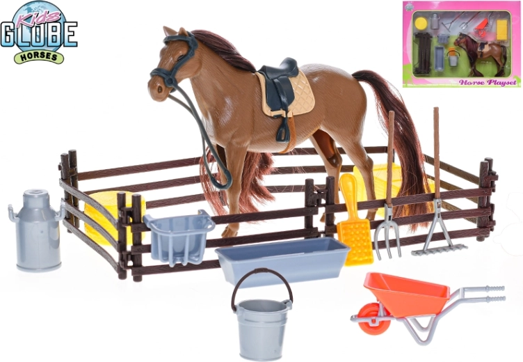 Kids Globe caballo 18 cm con soporte y accesorios