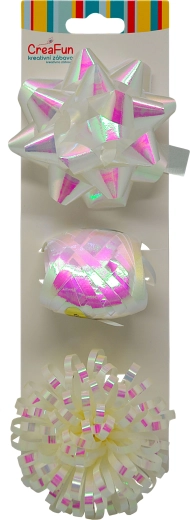 Set de regalo blanco con brillo iridiscente – cinta de 10 m y 2 lazos