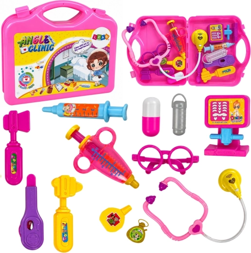 Maletín médico para niños – rosa con estetoscopio