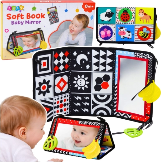 Alfombra sensorial de alto contraste con espejo seguro para bebés