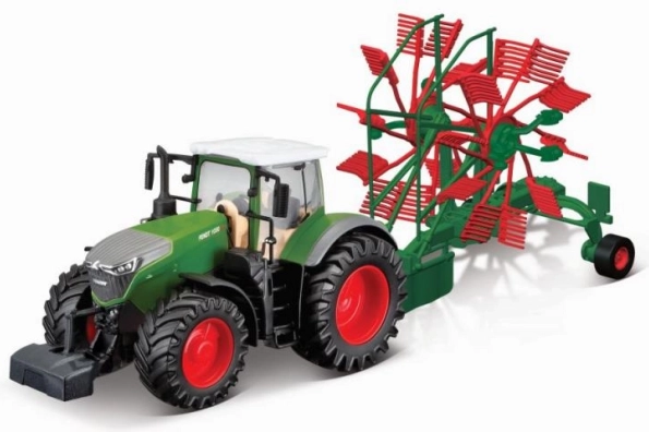 Tractor de granja Bburago FENDT 1050 Vario con remolque, 10 cm, volante de inercia