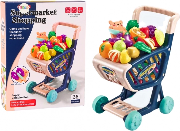 Carrito de compras infantil con frutas y verduras para cortar – azul oscuro