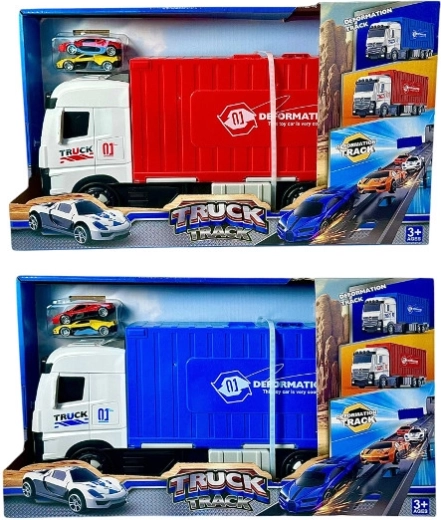 Camión infantil con pista de carreras desplegable y mini cochecitos