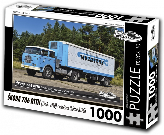 Puzzle Retro-autos Škoda 706 RTTN con remolque Orličan N12CH 1000 piezas