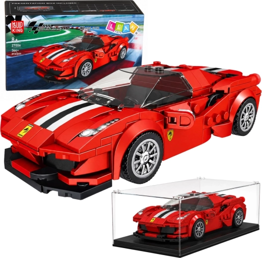 Kit de construcción de coche deportivo de carreras en color rojo con vitrina (364 piezas)