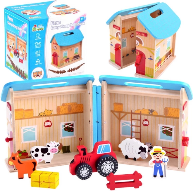 Casita plegable de madera con granja de animales