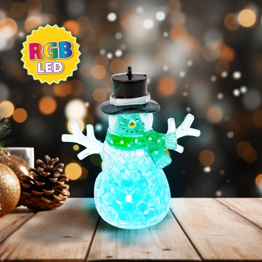 Muñeco de nieve LED navideño verde con iluminación RGB