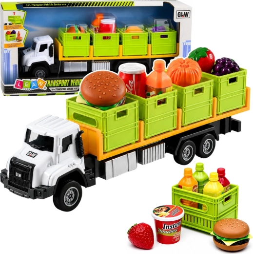 Camión de transporte con remolque y alimentos 1:55 verde