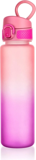 Botella deportiva para agua 750 ml morado‑rosa con tapa con bloqueo