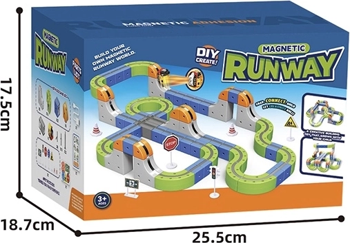 Pista de carreras magnética de colores con tren, 123 piezas