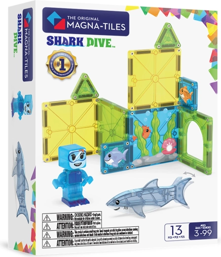 MAGNA-TILES Juego de construcción magnético Buceo con tiburones, 13 piezas