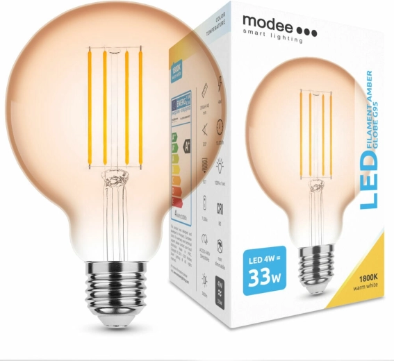 Bombilla LED de filamento Modee ámbar globe G95 4 W E27 1800 K