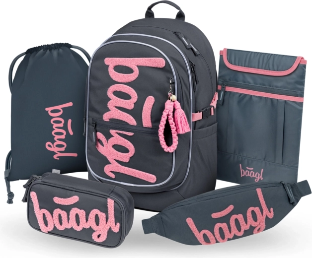 Set BAAGL Core Logo rosa – mochila, estuche, bolsa, riñonera y funda para portátil (GRS)