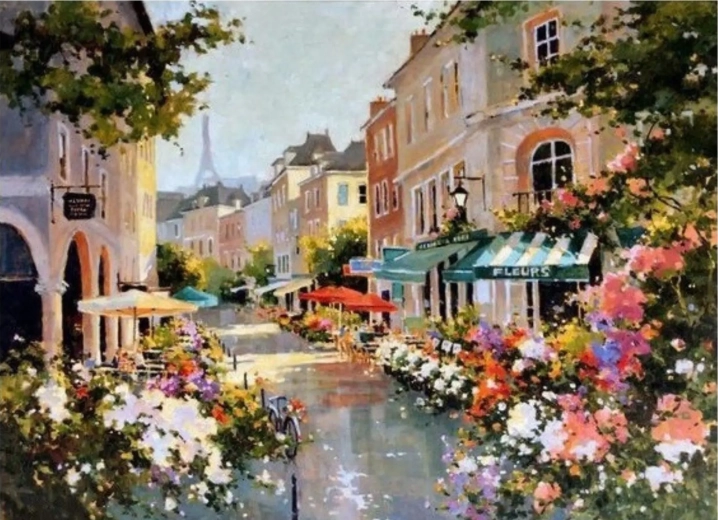 Norimpex pintura por números Calle parisina entre flores 40 × 50 cm