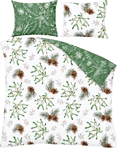 Ropa de cama de algodón SCANDIC con muérdago y ramas, blanca y verde, 140 × 200 cm
