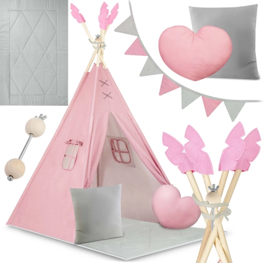Teepee infantil rosa NUKIDO con base y cojines
