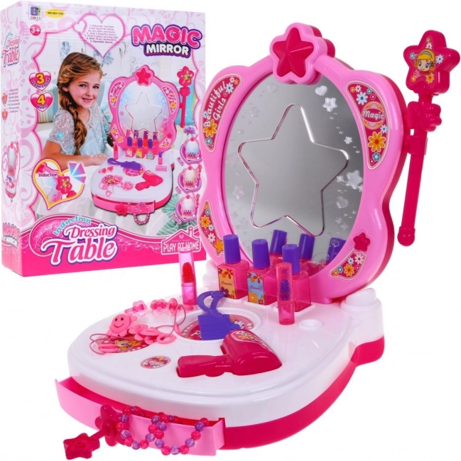 Tocador portátil interactivo para niñas 3+ con espejo, luces y accesorios
