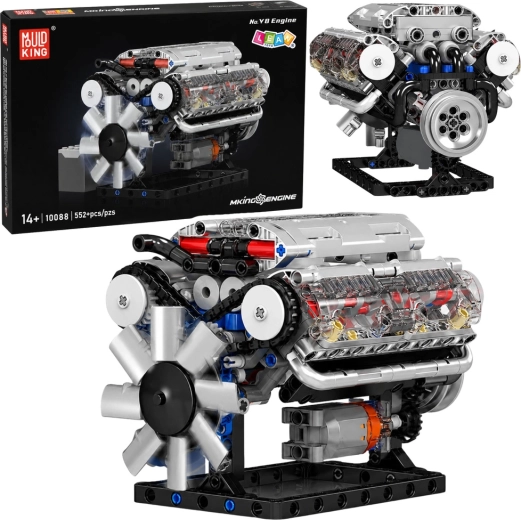 Kit de construcción de motor mecánico V8 con pistones móviles (552 piezas)
