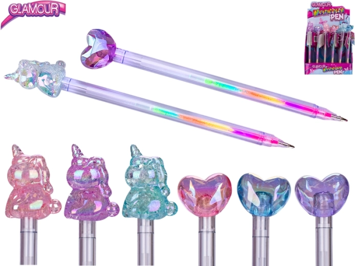 Bolígrafo multicolor Glamour con motivos de corazón y unicornio