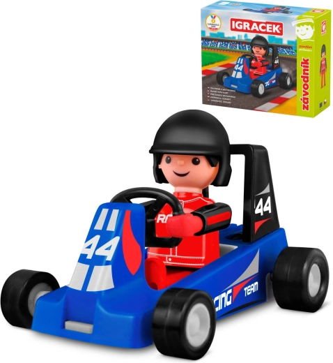 Efko Igráček piloto de carreras con kart azul