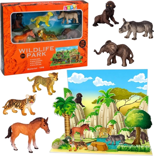 Set de figuras de animales salvajes con parque 3D (6 uds.)