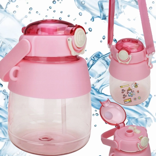 Botella infantil de agua con pajita y correa 1 l – rosa