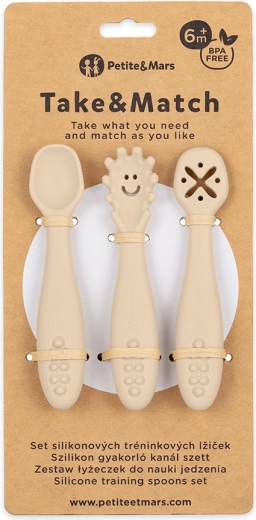Petite&Mars juego de 3 cucharas de entrenamiento de silicona Take&Match desert sand 6m+
