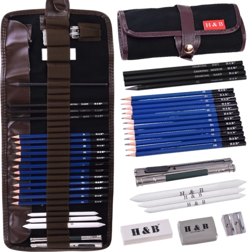 Juego para bocetar y dibujar H&B en estuche (25 piezas)