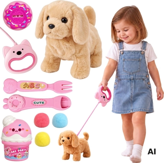 Perrito marrón interactivo WOOPIE con correa y accesorios