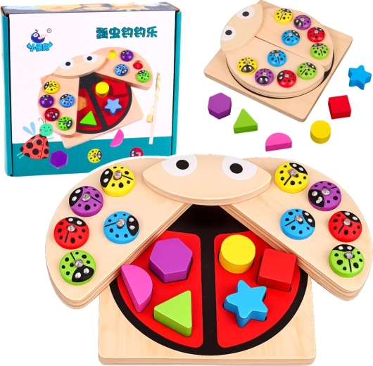 Encajable Montessori de madera mariquita con pesca magnética