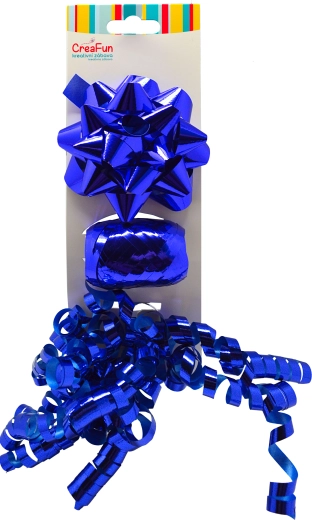 Set de regalo en azul metálico: lazo de 9 cm, cinta de 10 m y lacito estrecho de 6 mm