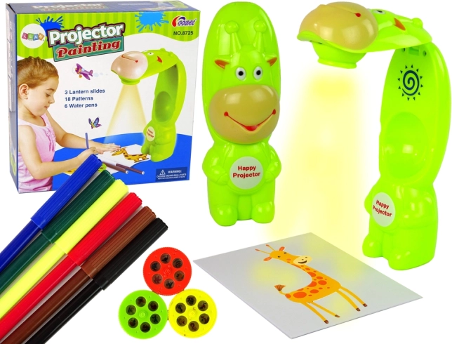 Proyector de dibujo infantil con plantillas y rotuladores – verde