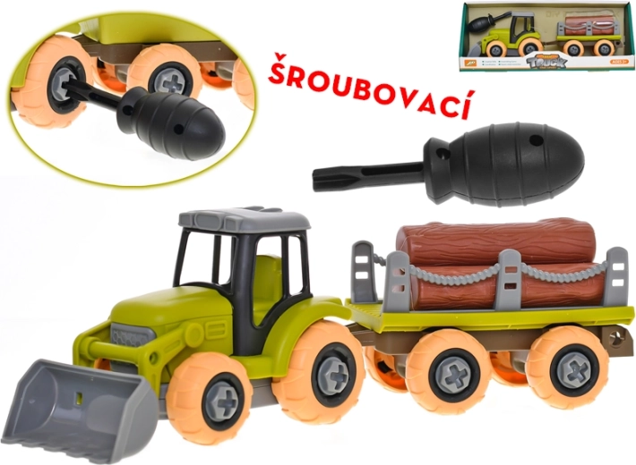 Tractor atornillable con remolque y troncos 28 cm