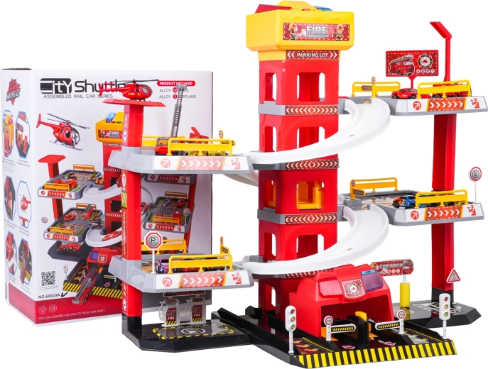 Aparcamiento de bomberos multinivel con ascensor y accesorios