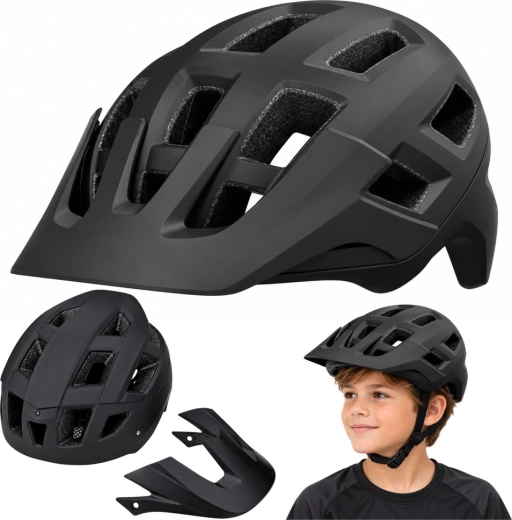 Casco de ciclismo MTB negro con ajuste regulable y visera desmontable